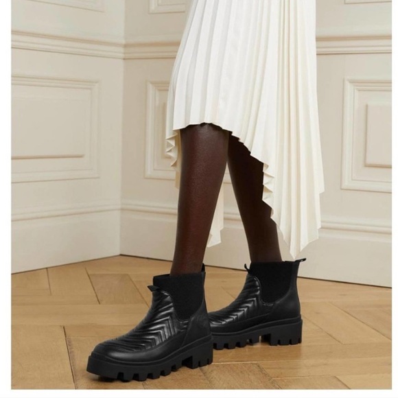 Gucci $1550 Calfskin Leather Nappa Matelasse Frances Chelsea Boots 39 9 Black - Picture 2 of 11